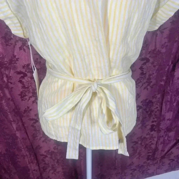 NWT Frame Yellow Striped Linen Wrap Top Women's Size M Summer Beach - Picture 4 of 7